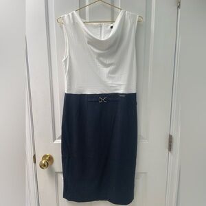 M/ EU 40 Orsay NWT Navy and White Business Look Cowl Neck Dress
